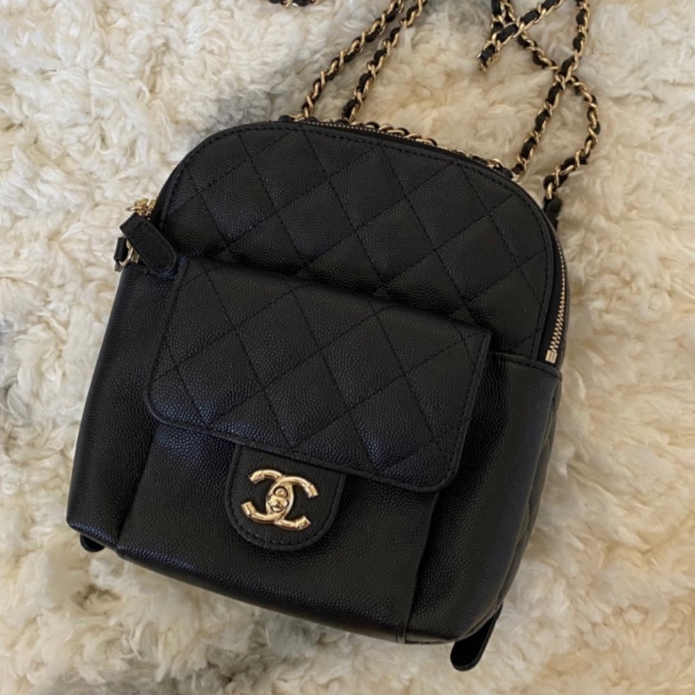 Authentic New Chanel Mini backpack with light gold hardware